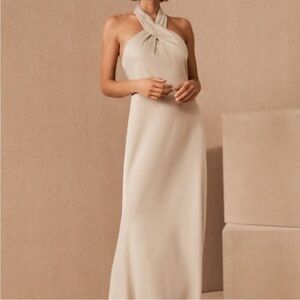 BHLDN Beige champagne Halter Maxi bridesmaid Dress size 10 AS IS